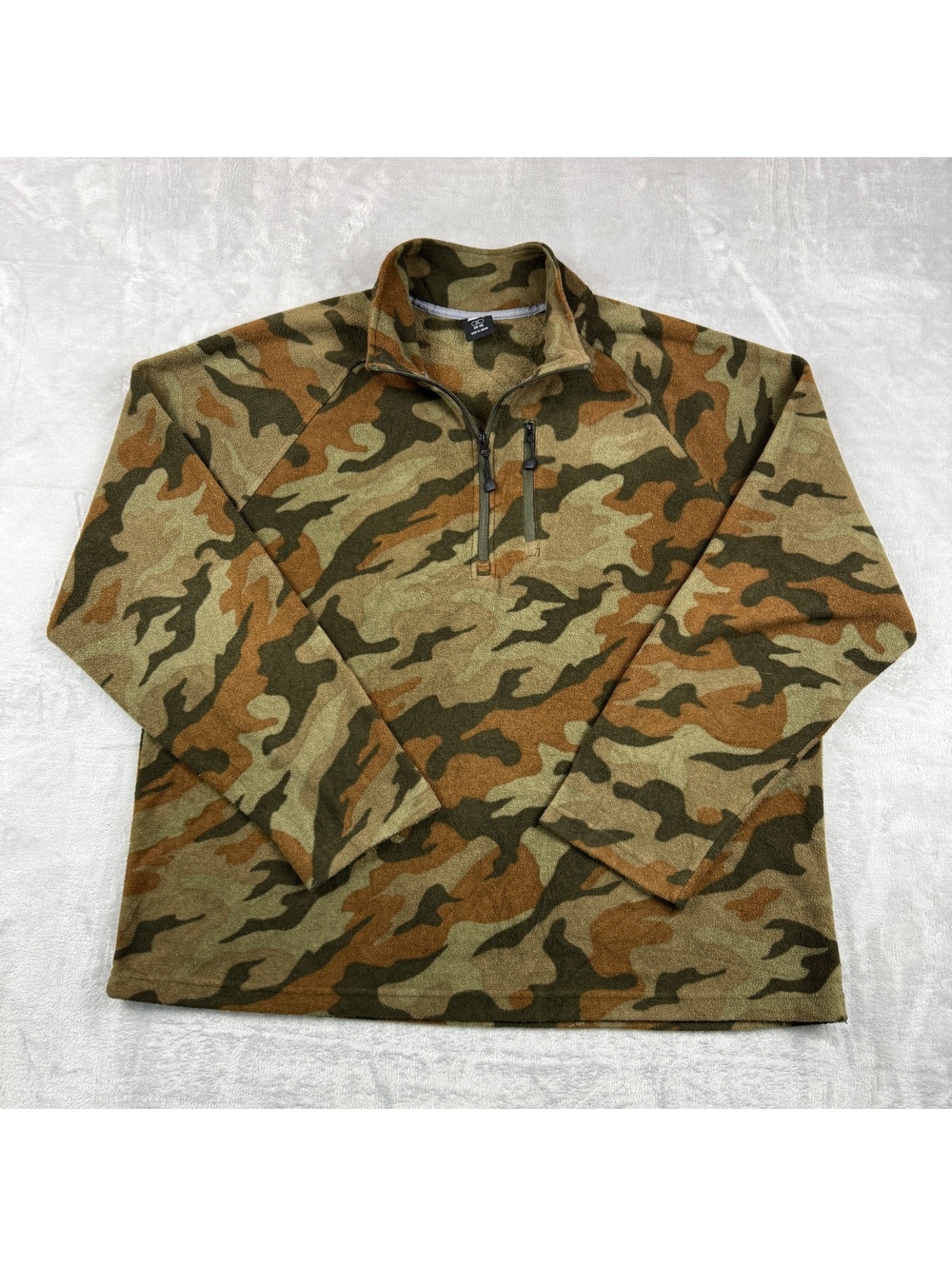 Starter Men's XL Woodland Camo Fleece Quarter Zip Pullover Outdoor Gorpcore Y2K
